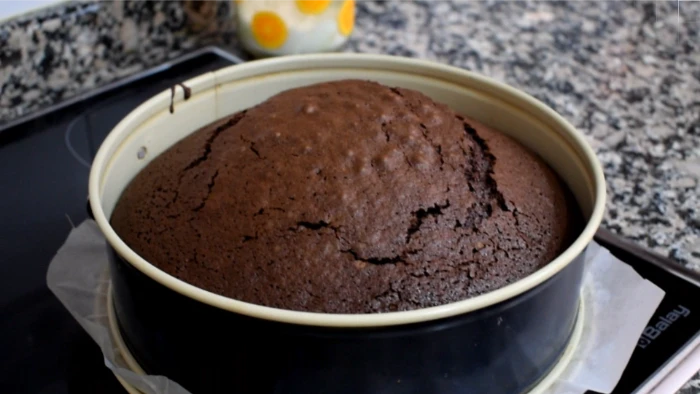 Bizcocho de chocolate recién horneado ya fuera del horno