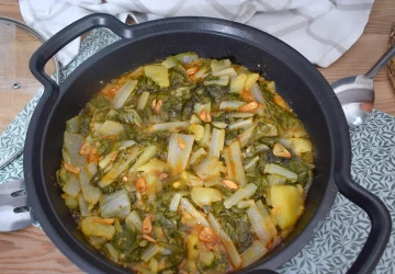 celgas con patatas recién hechas en cazuela con majado de comino y pimentón