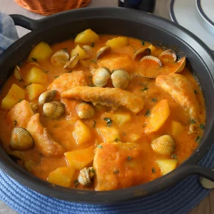 guiso de patatas con pescado y berberechos
