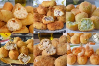 Selección de croquetas caseras de jamón, pescado, verduras y carne, con distintos rellenos y formas