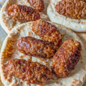 Ćevapi dorados servidos con pan