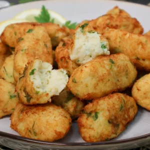 Pastéis de bacalhau recién fritos sobre plato