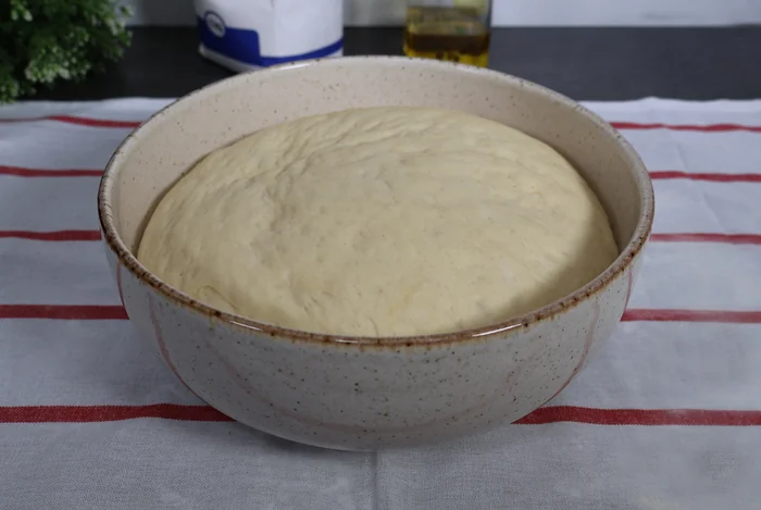 Masa de pizza fermentada tras levado en bol